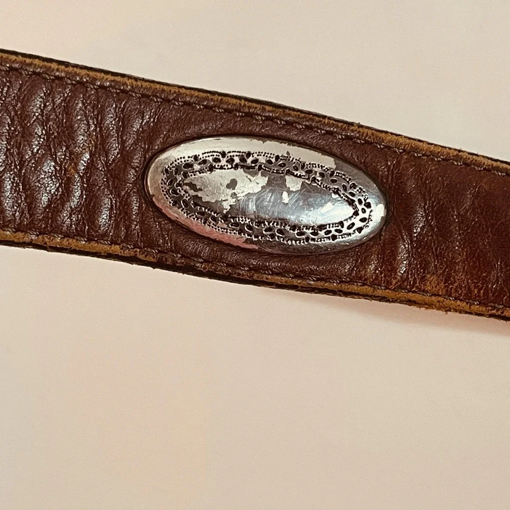READ Brighton Belt Womens 34‎ Brown Western Tooled Leather Silver Buckle Conchos